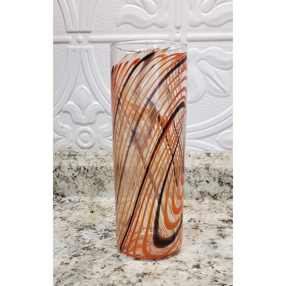 Peter Houk MIT Glass Lab Red & Black Swirl Design Vase 8" 2002 - Picture 11 of 16